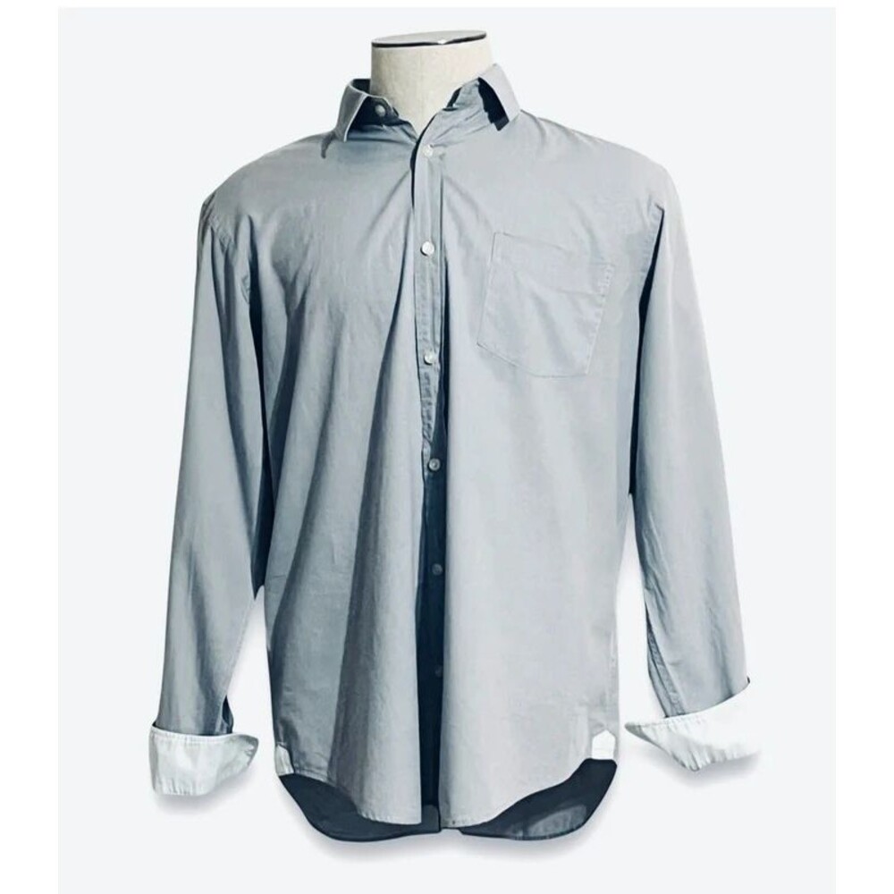 Saks Fifth Avenue Threads Men’s Button Down Shirt Light Grey Cotton Size Large